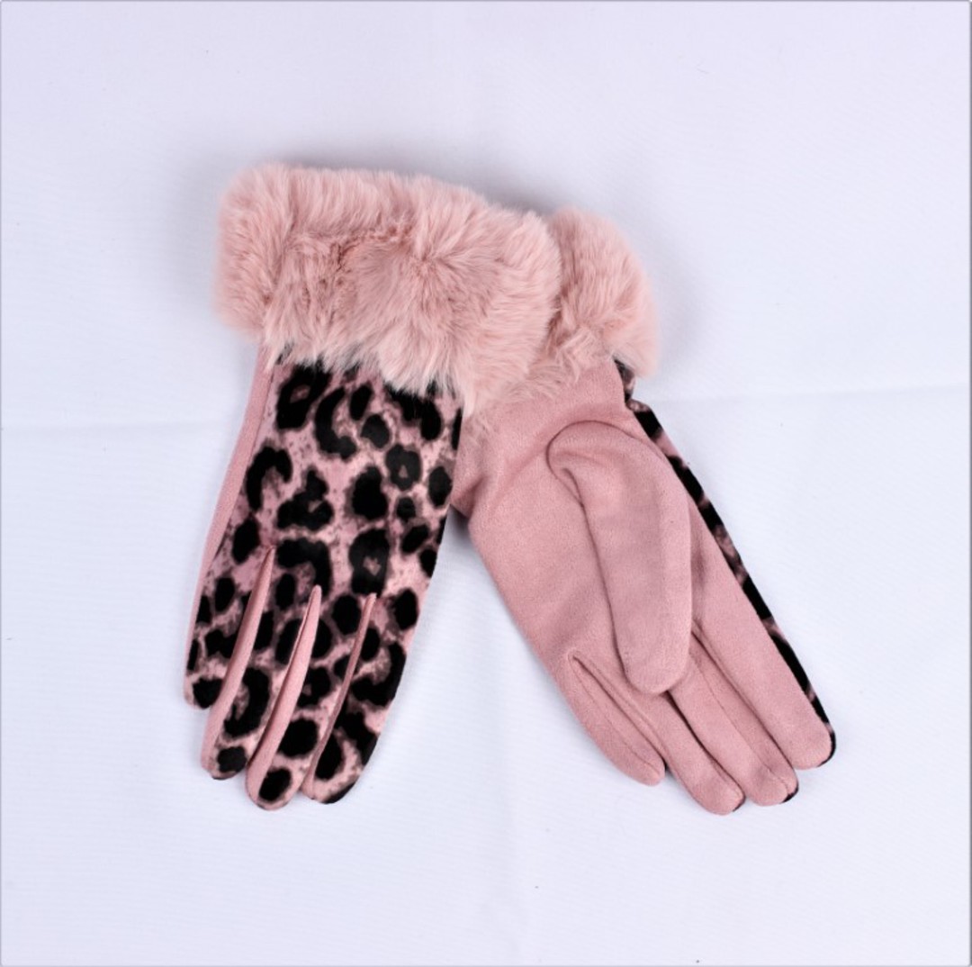 Shackelford ladies animal print glove w fur cuff pink Style; S/LK4851 image 0